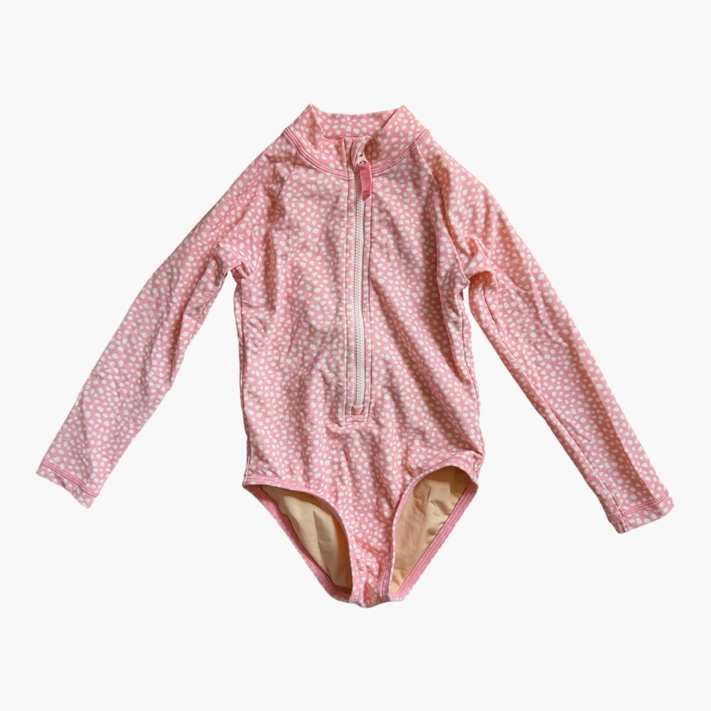 Crewcuts Girls Rash Guard One Piece Swimsuit Pink Polka Dot 3 UPF 50+